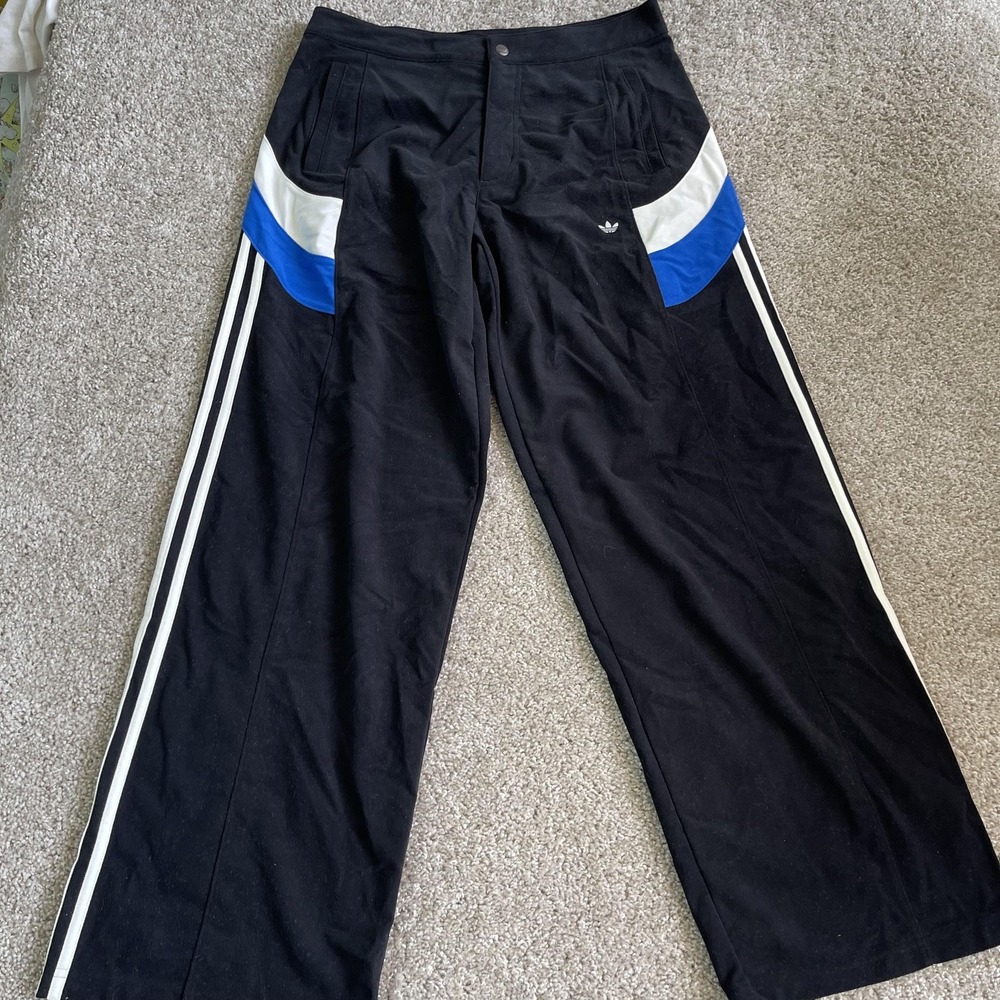 Adidas Track Pants Womens 6 Black Side Stripe Zip Pockets Colorblock Trefoil
